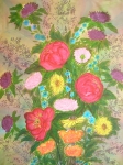 Пъстър букет(2007).Батик. 92х66 см.Bright bouquet(2007). Batik. 92х66  cm (не е в наличност)