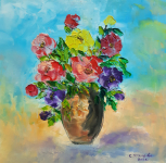 Делва с цветя.Маслени бои върху платно.Размери 40х40 см(2025г)-не е в наличност