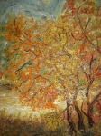 Есенна река (2012). Маслени бои върху платно.  Размери 25х18 см (ангажирана)